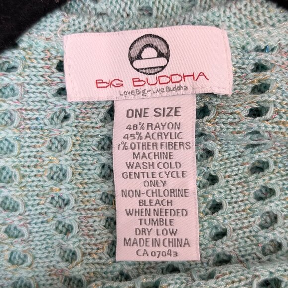Big Buddha Green-Blue Metallic Open Knit Poncho Sweater - Picture 8 of 8